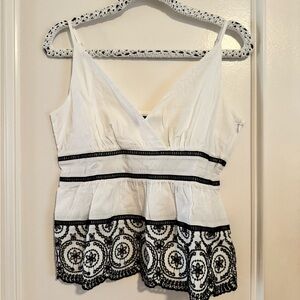 Banana Republic White and Black Embroidered Blouse